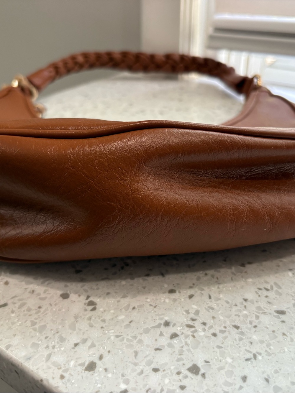 NWT Antik Kraft The Bellamy- Tan Crescent Shoulder Bag with Braided Handle - Picture 9 of 11